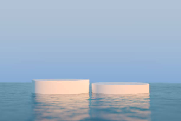istock 3D Empty Product Stand, Platform, Podium on the Sea 1255140045