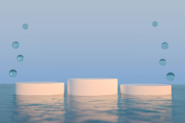 istock 3D Empty Product Stand, Platform, Podium on the Sea 1255140139