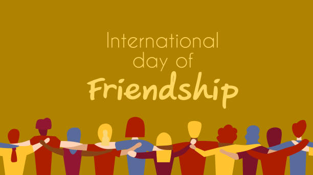 Loopable frame of friendship theme International day of friendship theme. Friends with back hug frame in horizontal seamless pattern. Multiethnic people. Black, white, Asian. Vector illustration. Flat design forever friends stock illustrations