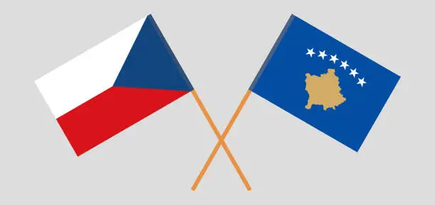 Vector illustration of Crossed flags of Kosovo and Czech Republic