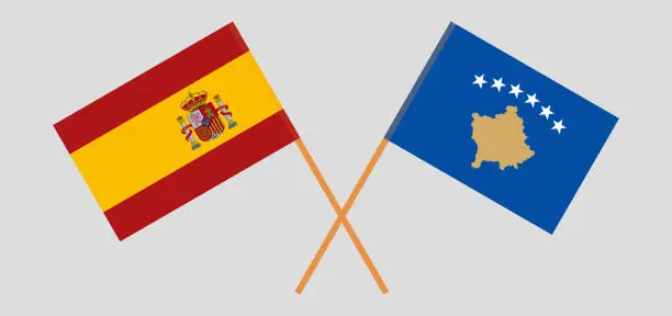 Vector illustration of Crossed flags of Kosovo and Spain