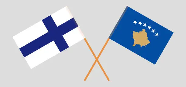 Vector illustration of Crossed flags of Kosovo and Finland