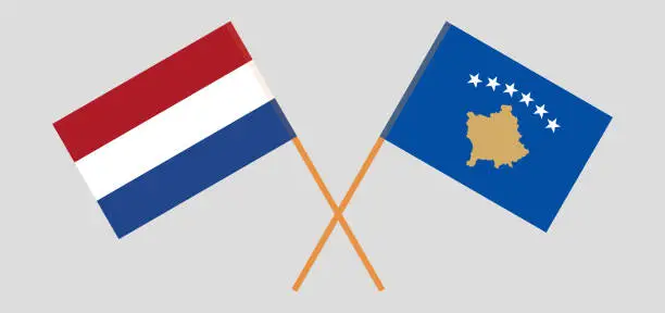 Vector illustration of Crossed flags of Kosovo and the Netherlands