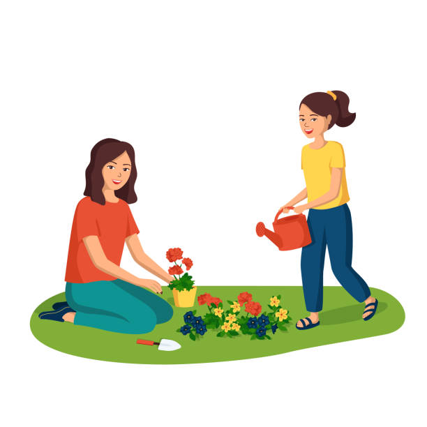 561 Mother And Child Gardening Illustrations & Clip Art - iStock