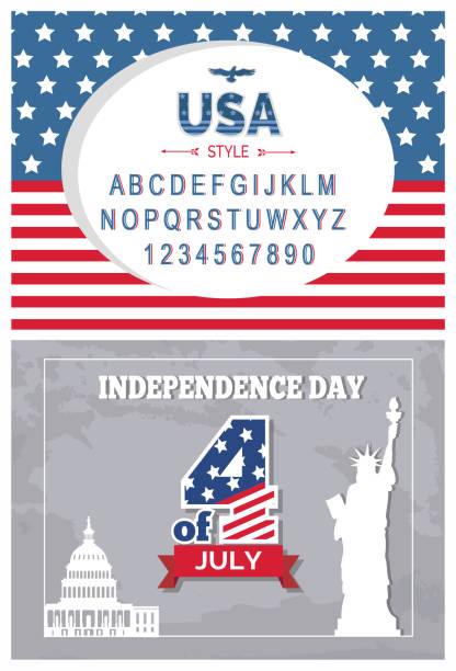 illustrazioni stock, clip art, cartoni animati e icone di tendenza di flag day tipografia poster set indipendenza 4 luglio - vertical usa greeting washington dc