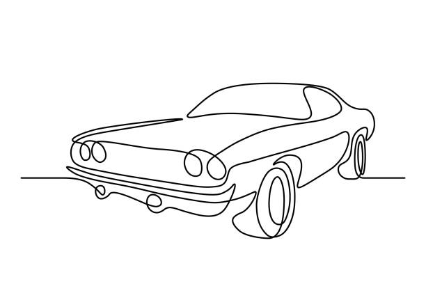 Vintage car Retro car in continuous line art drawing style. Vintage automobile minimalist black linear sketch isolated on white background. Vector illustration car illustrations stock illustrations