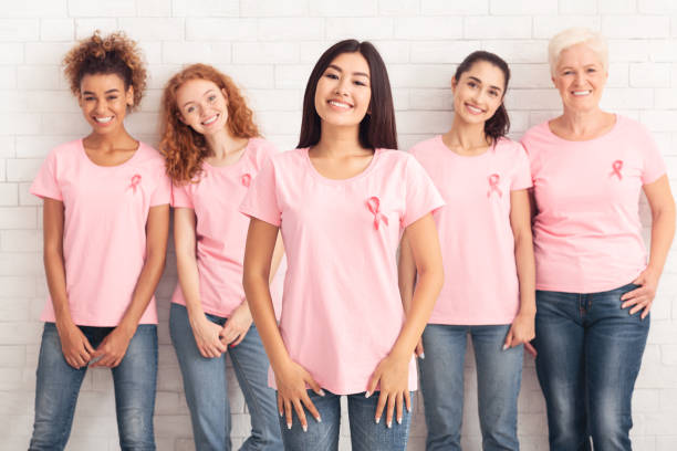 istock Woman Standing With Breast Cancer Support Group On White Background 1255153562