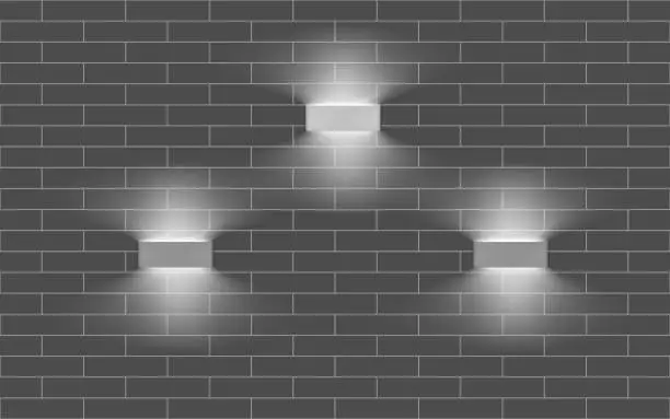 Vector illustration of Three lamps with indirect light on the wall. Modern interior lights. Realistic vector illustration