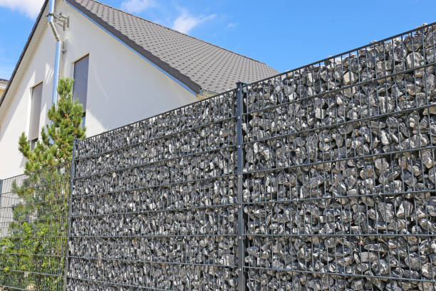 istock Close-up of a gabion as a modern and high-quality visual protection and property boundary on a residential house 1255158024