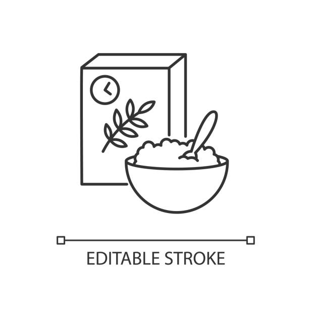 śniadanie i piksel zbożowy idealna ikona liniowa - oatmeal oat box container stock illustrations