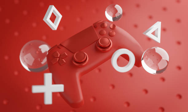 istock Digital Art of Red Gamepad Background 3D Rendering 1255158352