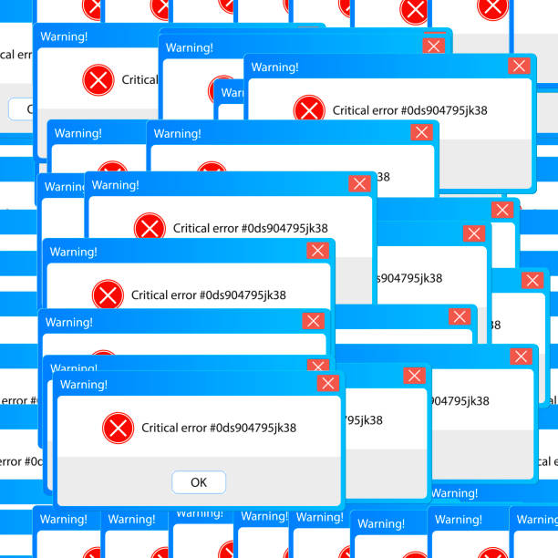 illustrazioni stock, clip art, cartoni animati e icone di tendenza di sfondo vettoriale senza soluzione di continuità, messaggio di errore critico, schermo del computer retrò, modello di sfondo della tecnologia. - mistake error message internet failure