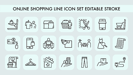 Online Shopping Line Icon Set Editable Stroke