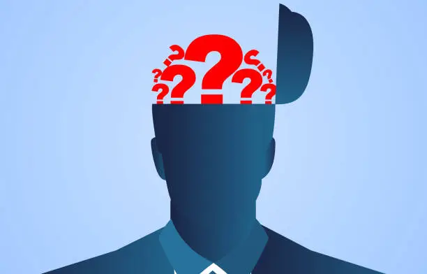 Vector illustration of Question mark filled with businessman's head