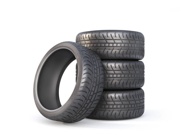 istock Stack of summer tires on a white background. 3d illustration 1255163072