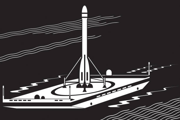 Launch of space rocket from sea platform Launch of space rocket from sea platform – vector illustration rocket launch platform stock illustrations