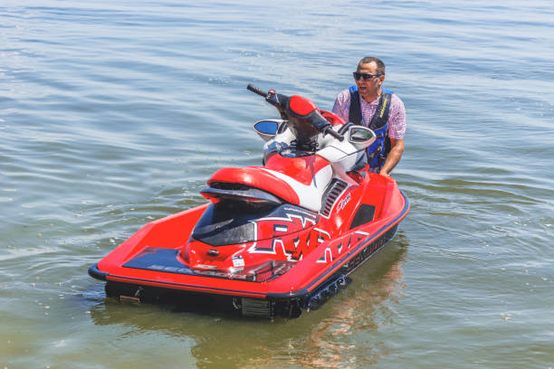 walk on  a water motor bike. - wake jet boat water water sport imagens e fotografias de stock