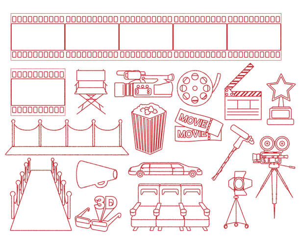 filmmotiv illustration set/linie zeichnung - auszeichnung als bester schauspieler stock-grafiken, -clipart, -cartoons und -symbole