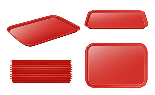 istock Food tray. Empty plastic plateau realistic vector mockup restaurant equipment for holding products and dishes 1255169497