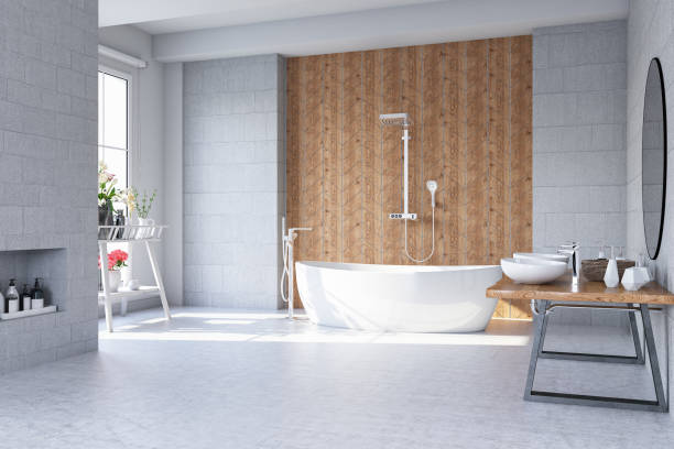 bagno moderno - tile bathroom tiled floor marble foto e immagini stock