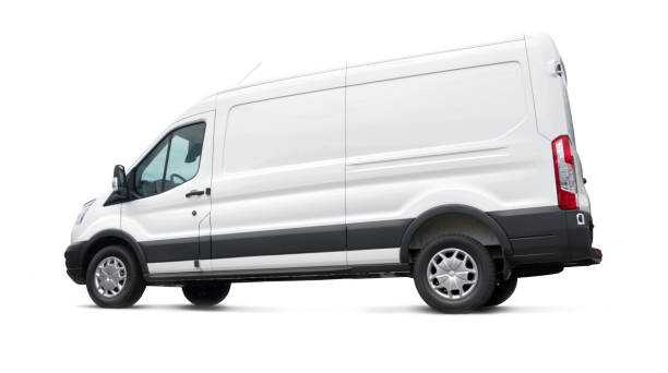 istock Side view of a white van on white background - isolated 1255173571