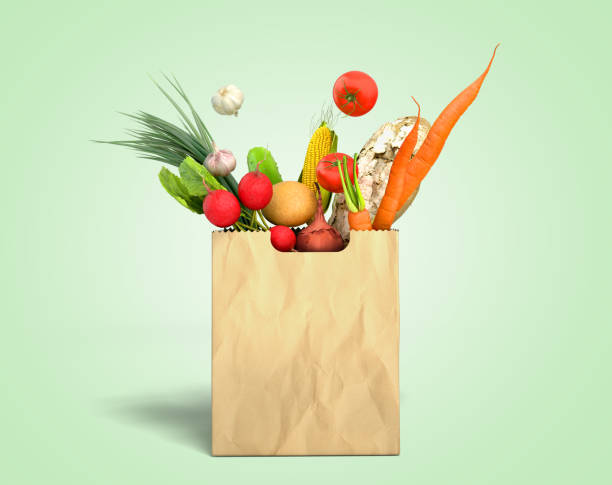 istock fresh food in a paper bag for products 3d render on green gradient 1255178368