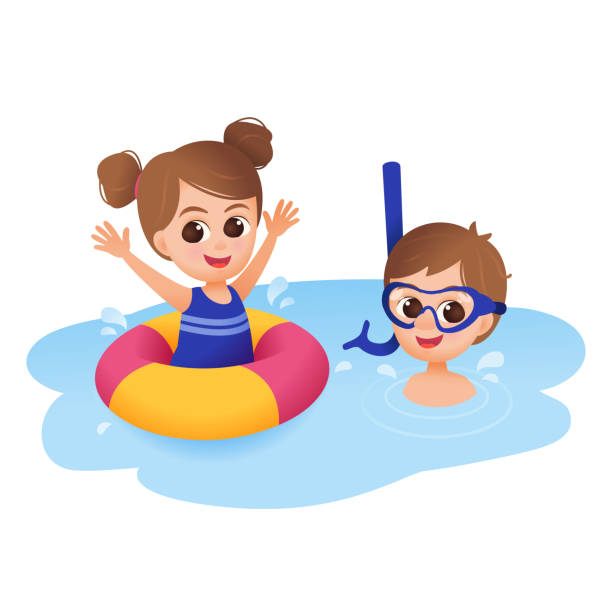 수영장에서 수영하는 어린이 - swimming goggles stock illustrations