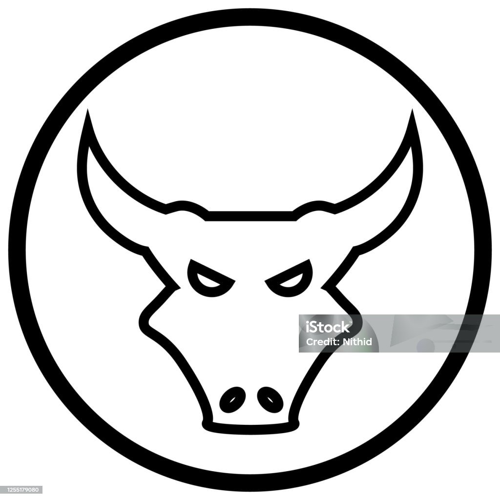 Bull Shape Simple Flat Line Object Of Bull Head In Circular Shape Vector Illustration ...