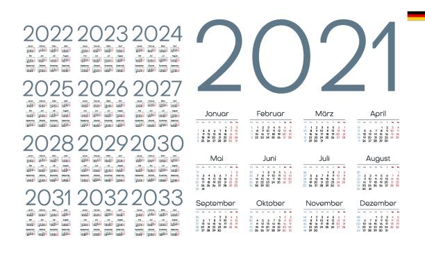 German_kvadrat_number_2021 German Calendar for 2021-2033. Week starts on Monday 2026 2021 stock illustrations