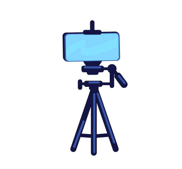 Phone on tripod flat color vector object Phone on tripod flat color vector object. Setup for photography. Device for recording. Electrical equipment for streaming video isolated cartoon illustration for web graphic design and animation live broadcast photos stock illustrations