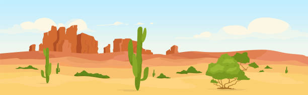 西乾燥砂漠昼間平らな色のベクトルイラスト - arizona desert mountain american culture点のイラスト素材／クリップアート素材／マンガ素材／アイコン素材