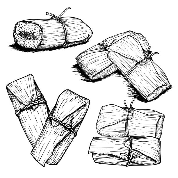 Hand drawn sketch style tamales set. Single and group.  Traditional mexican food. Vector food collection. Isolated on white background. Hand drawn sketch style tamales set. Single and group.  Traditional mexican food. Vector food collection. Isolated on white background. tamales stock illustrations