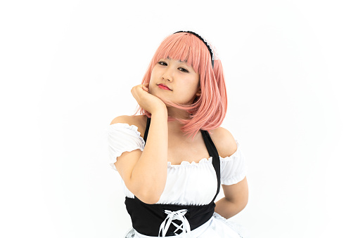 Maid with pink hair color