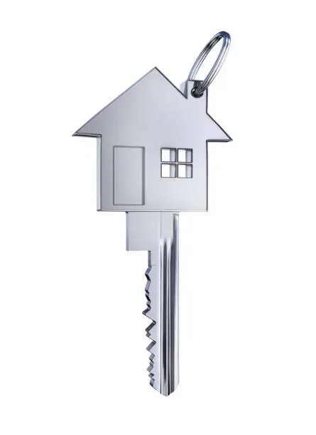 Silver House shaped Key isolated on white Background