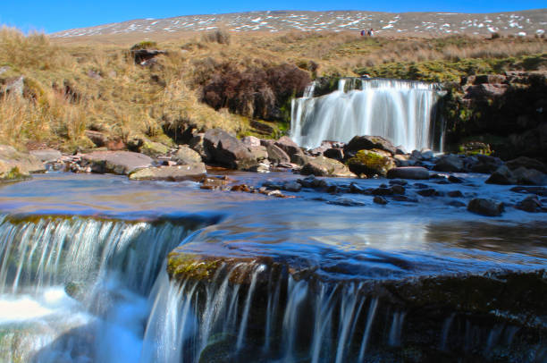 Small waterfalls in Welsh countryside stock photo