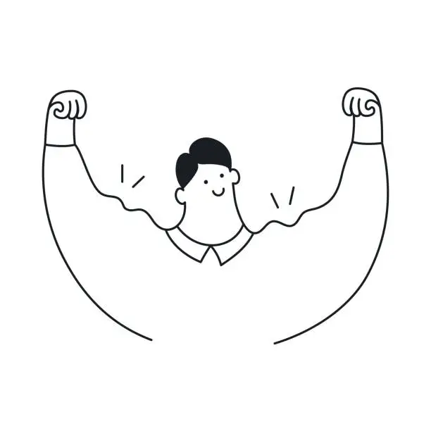 Vector illustration of Powerful man shows his muscles flexion of the arm - Vector illustration