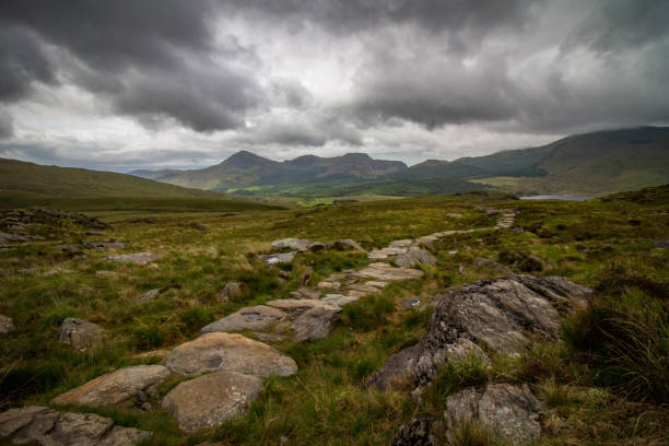 A view of Snowdonia National Park, Wales, UK, from the Ryhd Du path to the summit of Mt. Snowdon