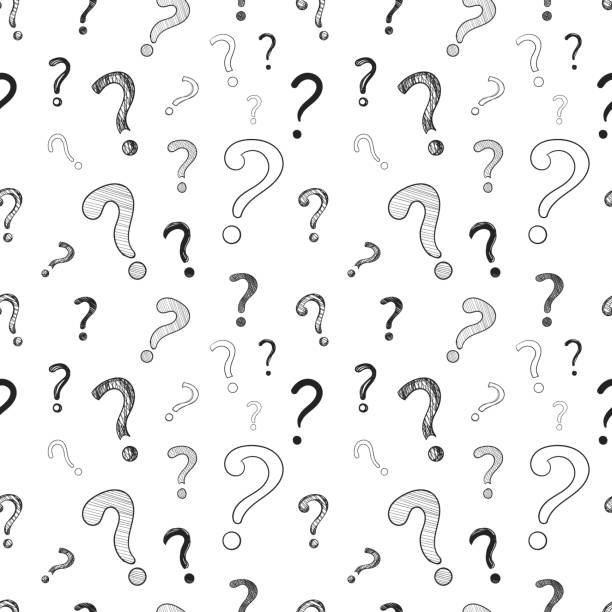 Vector seamless pattern, question marks, doodle drawing, hand drawn black and white background template. Vector seamless pattern, question marks, doodle drawing, hand drawn black and white background template, graphic backdrop. question stock illustrations