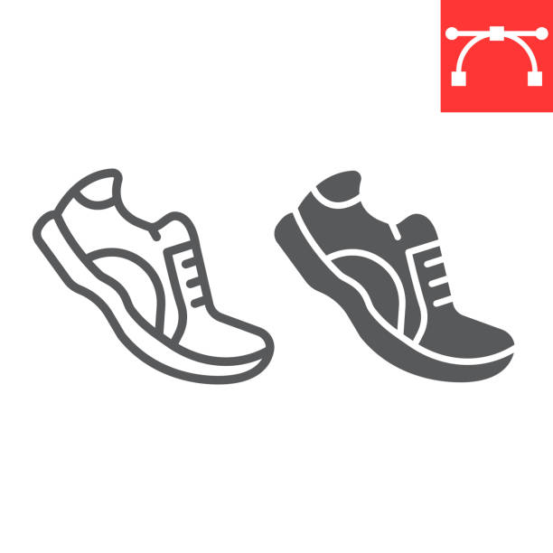 ilustrações de stock, clip art, desenhos animados e ícones de running shoes line and glyph icon, fitness and run, sport shoe sign vector graphics, editable stroke linear icon, eps 10. - sports footwear illustrations