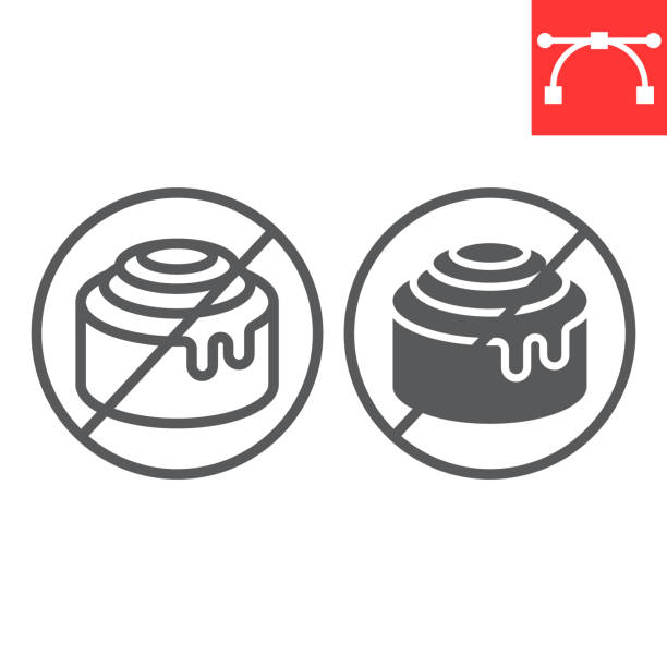 No sweet line and glyph icon, food and keto diet, cinnamon bun sign vector graphics, editable stroke linear icon, eps 10. No sweet line and glyph icon, food and keto diet, cinnamon bun sign vector graphics, editable stroke linear icon, eps 10 cinnamon roll stock illustrations