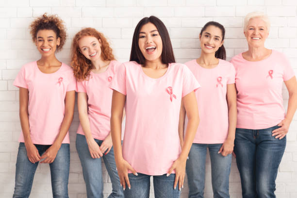 istock Happy Korean Girl Standing With Support Group On White Background 1255196365