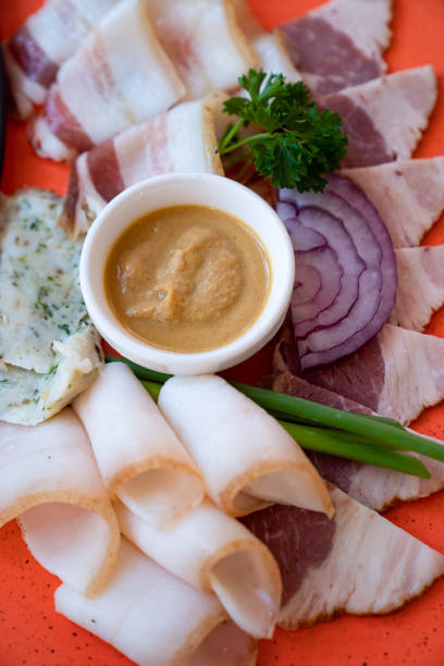 istock traditional Russian appetizer. bacon, onion and mustard on plate 1255198038