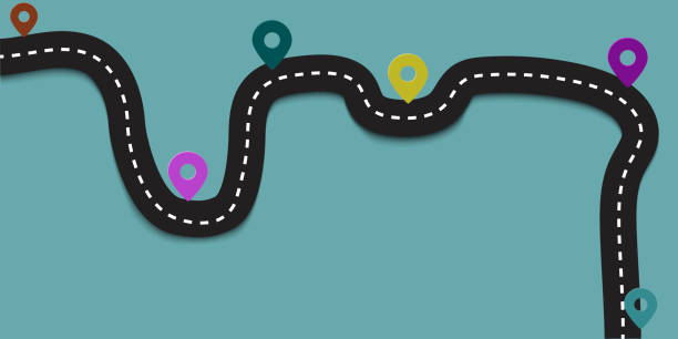 istock Road map. Way to travel with milestones. Curve route with pins. A long way for transport. Vector image. Stock Photo. 1255199056