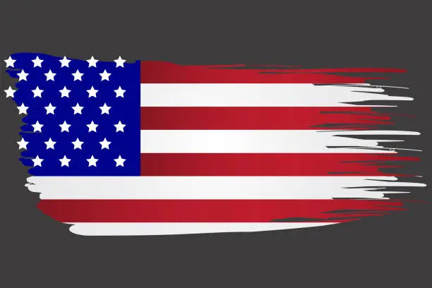 Vector illustration of America flag in brush style. Torn USA Symbol. Watery grunge state image. Vector template. Stock Photo.