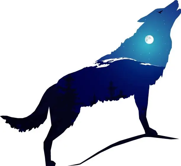 Vector illustration of Silhouette of howling wolf