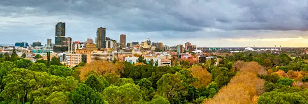 Photo of Panoramic view of downtown Adelaide with Botanic Gardens and Adelaide Oval in Autumn