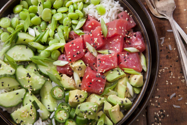 Ahi Tuna Poke Bowl with Rice and Vegetables
