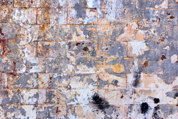 istock Abstract background old white brick wall with cracks and scratches. Landscape style. Great background or texture. 1255213645