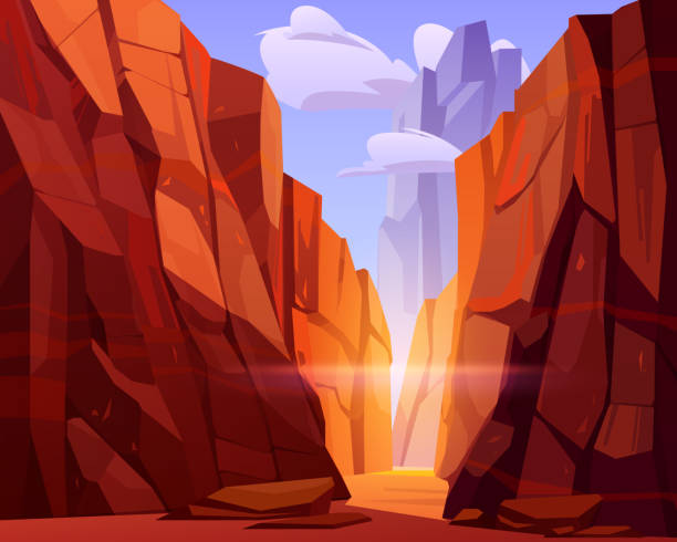 붉은 산이 있는 협곡의 사막 도로 - stone nature eroded cliff stock illustrations