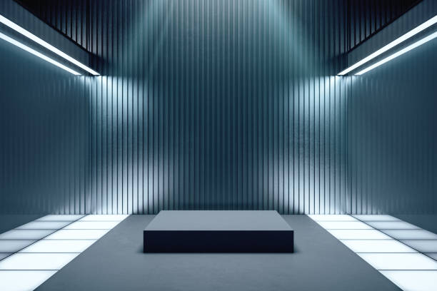 istock Contemporary gray concrete interior with podium 1255215726